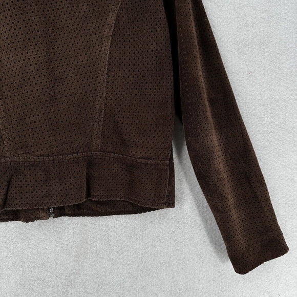 Sheri Bodell Suede Jacket Womens SMALL Brown Eyelet Artsy Zip Up Leather Coat - Picture 9 of 15